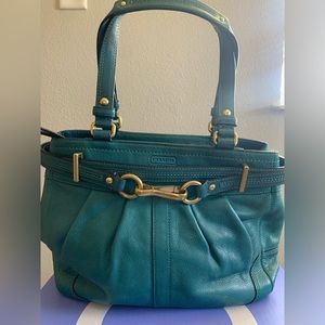 COACH Hamptons Teal Blue Leather Carryall Satchel Bag